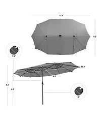 15 Feet Twin Patio Umbrella with 48 Solar Led Lights