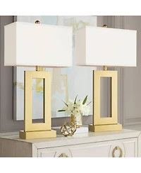 360 Lighting Marshall 30" Tall Open Rectangle Large Modern Luxe End Table Lamps Set of 2 Gold Finish Metal Living Room Bedroom