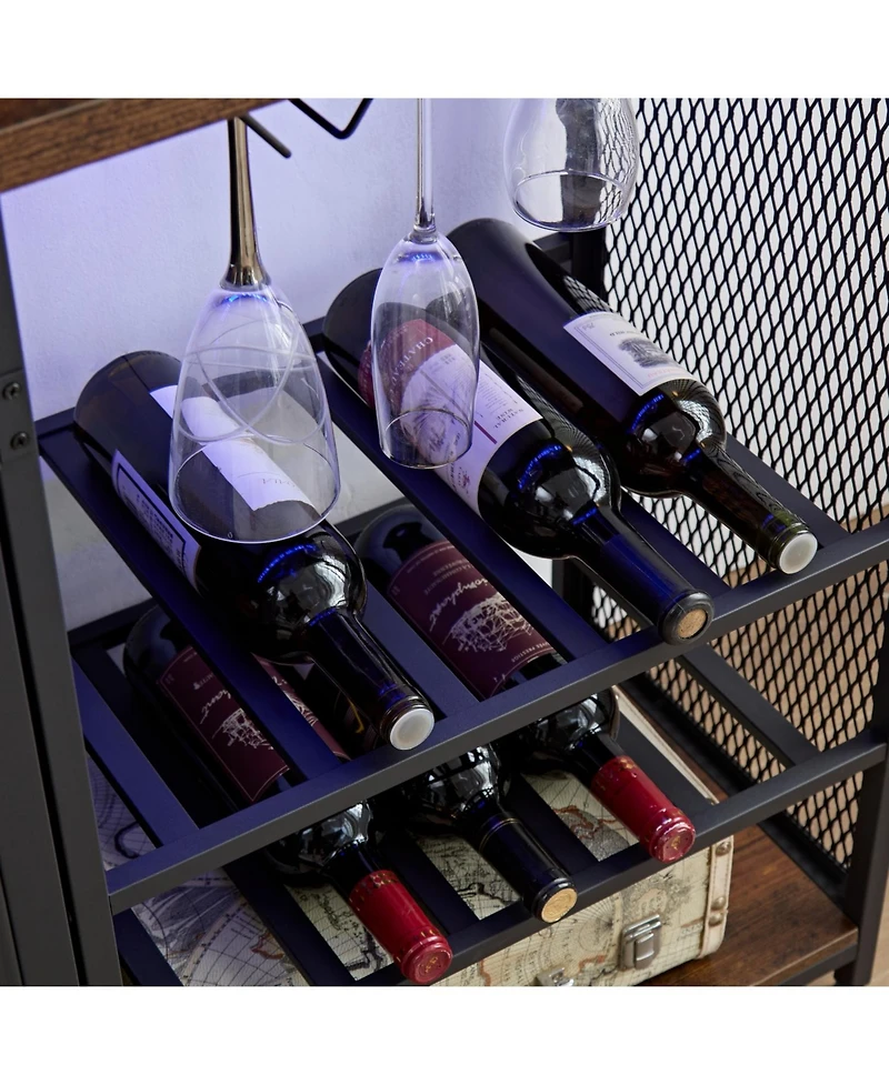 Streamdale Industrial Coffee Bar Cabinet with Led Lights and Power Outlet