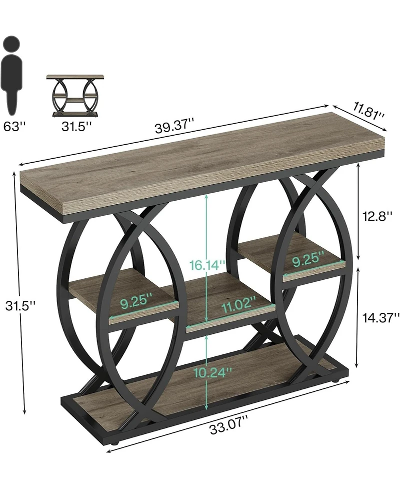 Tribesigns 39.4" Console Table, Industrial 4-Tier Sofa Table Entryway Table with Storage Shelves, Narrow Wood Accent Tables with Metal Frame for