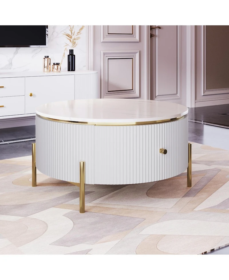 Streamdale Modern Round Coffee Table with 2 large Drawers Storage Accent Table(31.5")