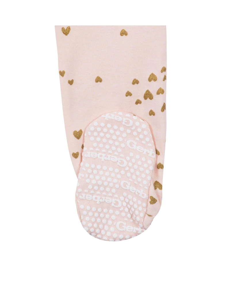 Gerber Baby Girls 2-Pack Snug Fit Footed Cotton Pajamas, Love, 0-3 Months