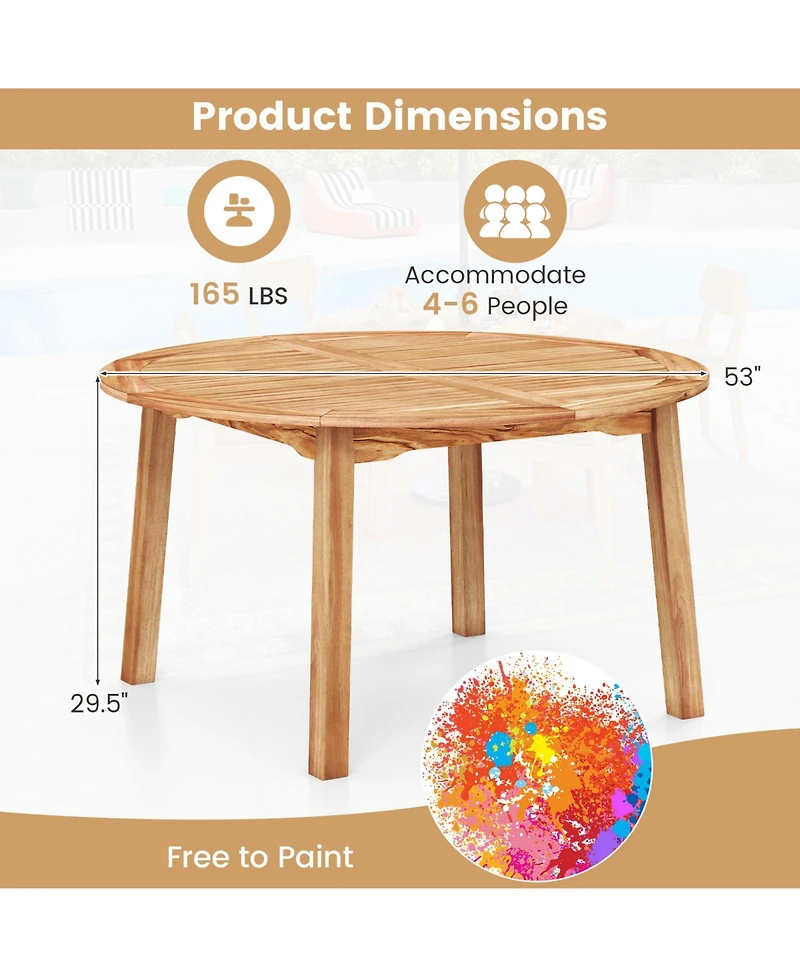 53 Inch Outdoor Acacia Wood Dining Table for 4-6 People
