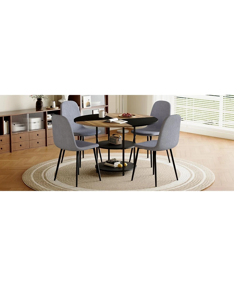 Streamdale 47" Round Dining Set Table with Storage & 4 Linen Chairs
