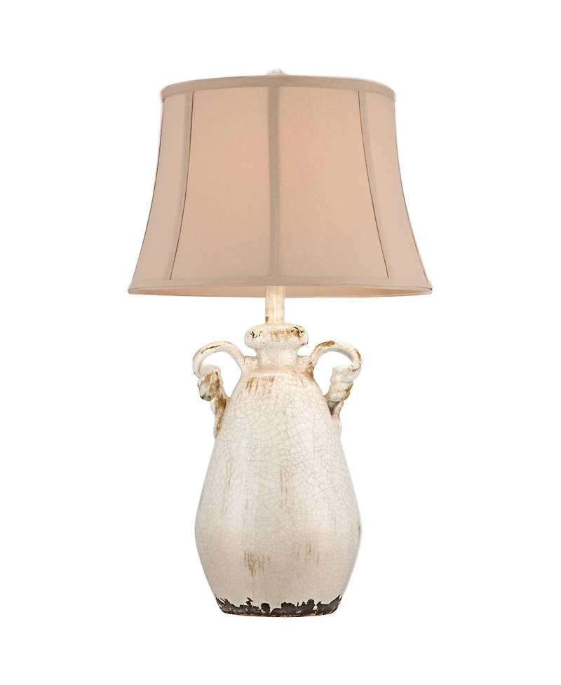 Regency Hill Rustic Country Cottage Table Lamps 29" Tall Set of 2 Crackled Ivory Glaze Ceramic Beige Bell Shade for Bedroom Living Room House Bed