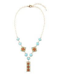 Barse Talavera Tile and Blue Turquoise Golden Y Necklace