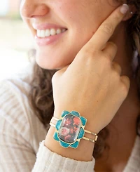 Barse Scenic Red Floral Blue Apatite Golden Cuff Bracelet