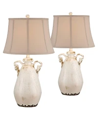 Regency Hill Rustic Country Cottage Table Lamps 29" Tall Set of 2 Crackled Ivory Glaze Ceramic Beige Bell Shade for Bedroom Living Room House Bed
