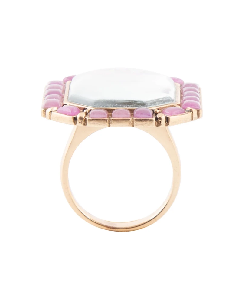 Barse Scenic Pink Flamingo Agate Golden Statement Ring