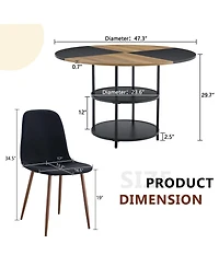Streamdale 47" Round Dining Table Set with 4 Black Chairs & Storage