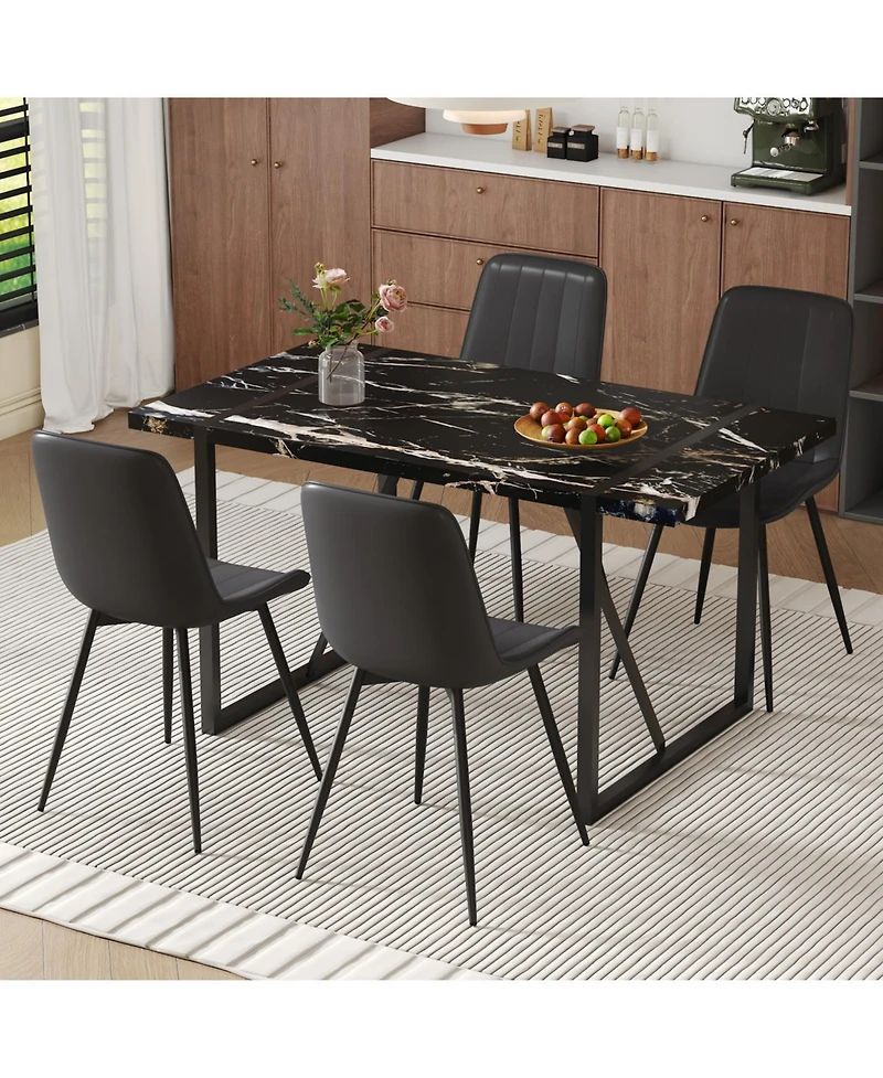Streamdale Black Marble Dining Set - 55" Table & 4 Pu Chairs