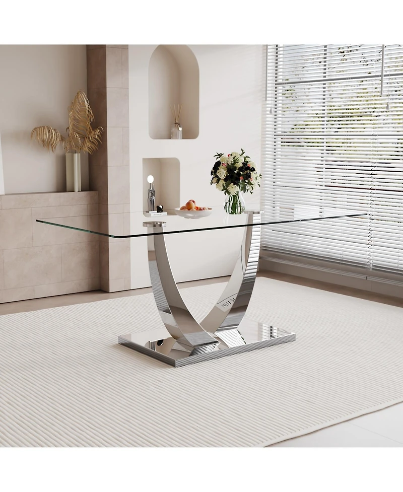 Streamdale Clear Glass Top Dining Table - Silver Legs