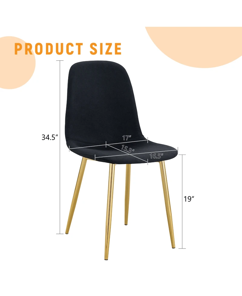 Streamdale Black Linen Dining Chairs - Set of 4, Golden Legs