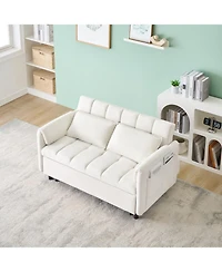 Streamdale Beige Velvet Sofa Bed - Convertible Sleeper Couch