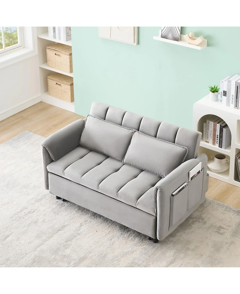 Streamdale Grey Velvet Sofa Bed - Modern 3-in-1 Sleeper
