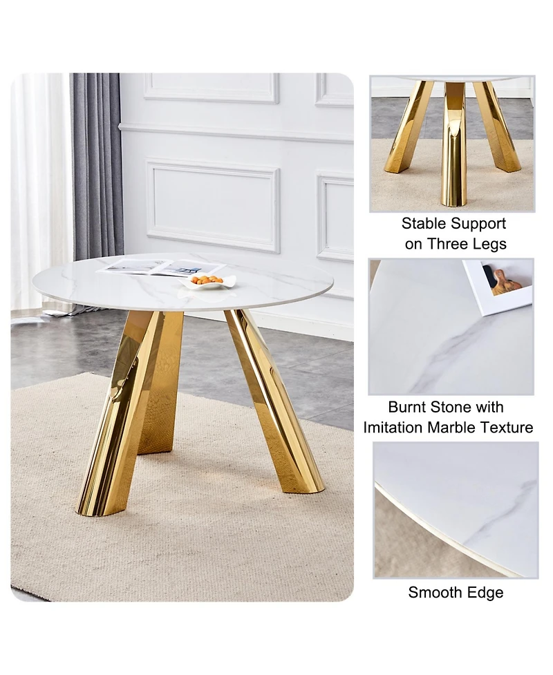 Streamdale 42" White Marble Round Table Gold Legs