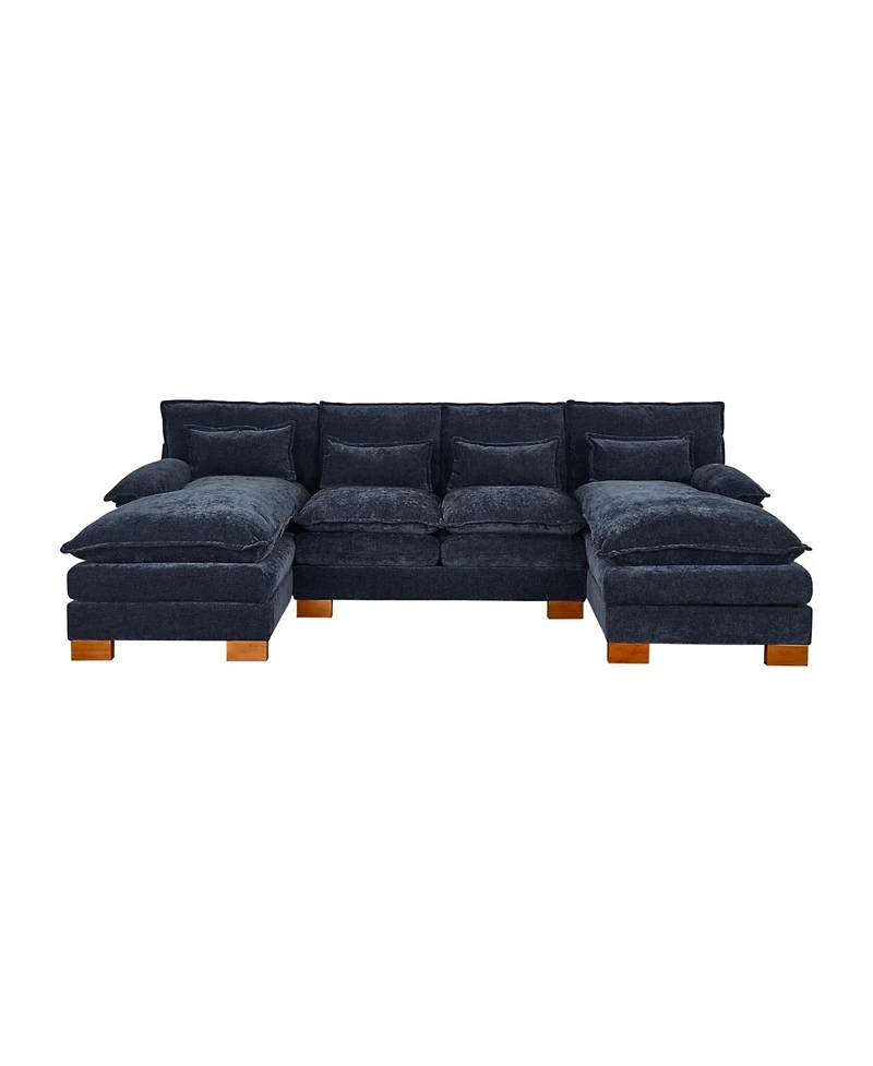 Streamdale Blue Chenille fabric with double lounge chair combination sofa