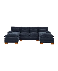 Streamdale Blue Chenille fabric with double lounge chair combination sofa