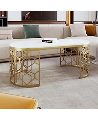 Streamdale Modern Oval Coffee Table with Cut-Out Pattern Metal Stainless Steel Frame in 47.2"