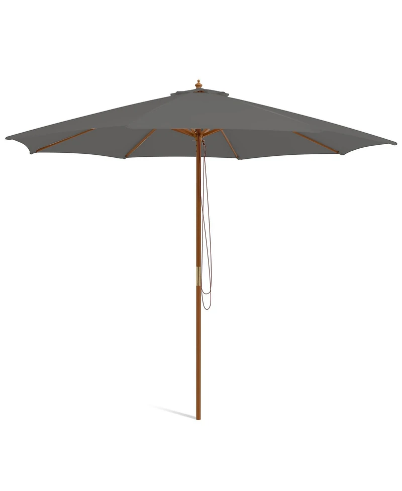 10 Feet Patio Umbrella with 8 Wooden Ribs and 3 Adjustable Heights