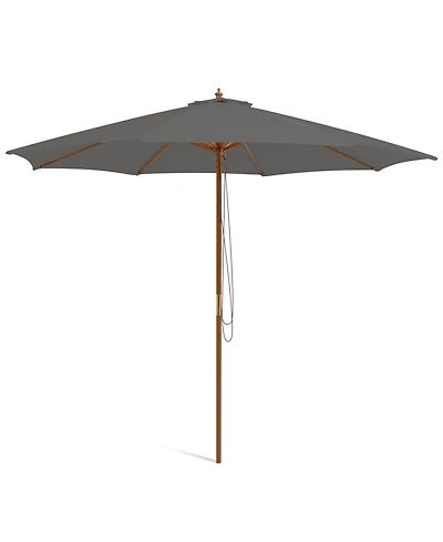 10 Feet Patio Umbrella with 8 Wooden Ribs and 3 Adjustable Heights