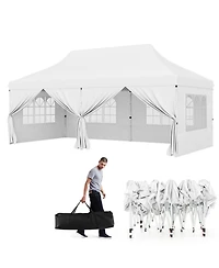 10 x 20 Ft Pop up Canopy with 6 Sidewalls and Windows and Carrying Bag for Party Wedding Picnic-White