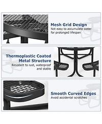 45 Inches Outdoor Round Picnic Table and Bench Set for 8 with Umbrella Hole-Black