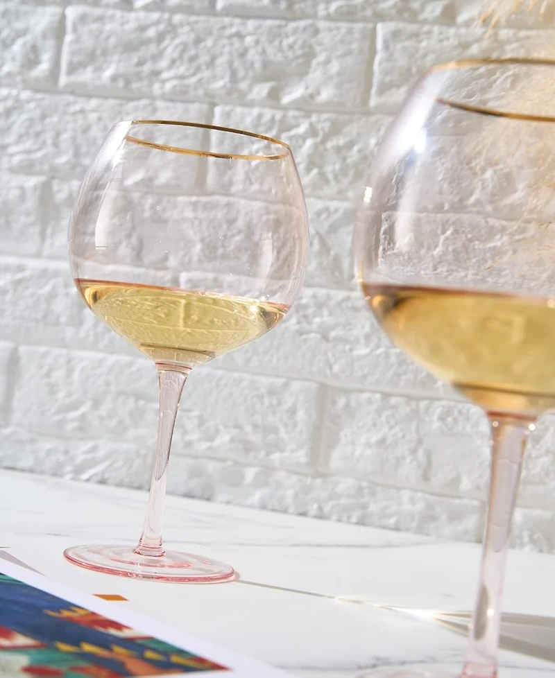 The Wine Savant Gold Rim Vintage Stemmed Wine Glasses, Set of 2