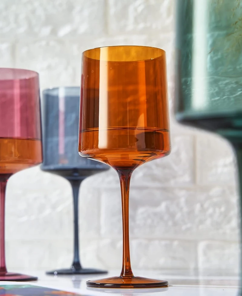 The Wine Savant Khen Pastel Muted Square Wine Glasses, Set of 4