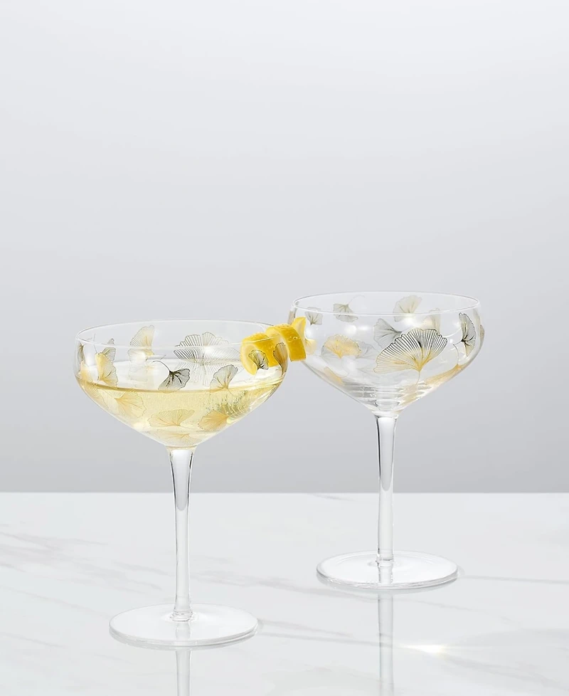 The Wine Savant Vintage Ginkgo Leaf Champagne Coupe Glasses, Set of 2