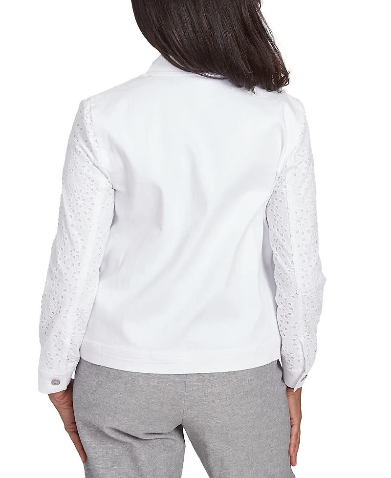 Alfred Dunner Petite Eyelet Button-Front Denim Jacket