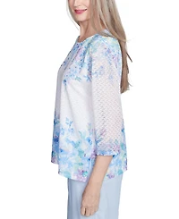 Alfred Dunner Petite Placed-Floral 3/4-Sleeve Top