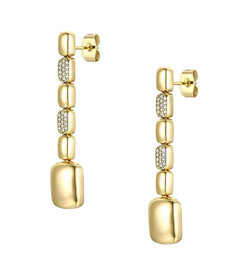 14k Gold Plated Sterling Silver with Cubic Zirconia Rectangle Link Linear Dangle Earrings