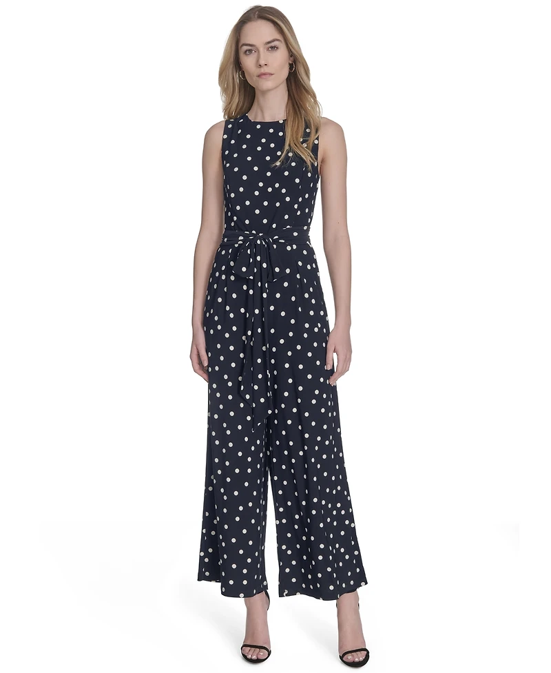 Tommy Hilfiger Women's Polka-Dot Straight-Leg Jumpsuit
