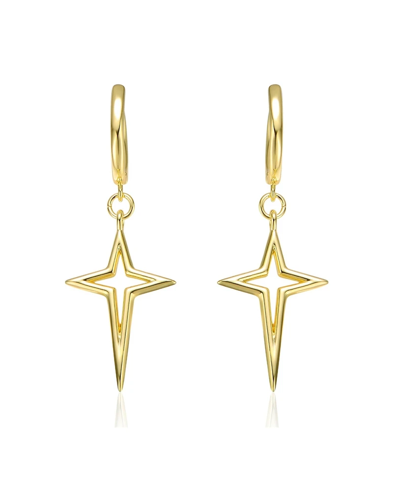 14k Yellow Gold Plated Star Dangle Earrings