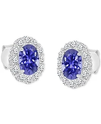 Cubic Zirconia Green Stone Oval Halo Stud Earrings in Sterling Silver
