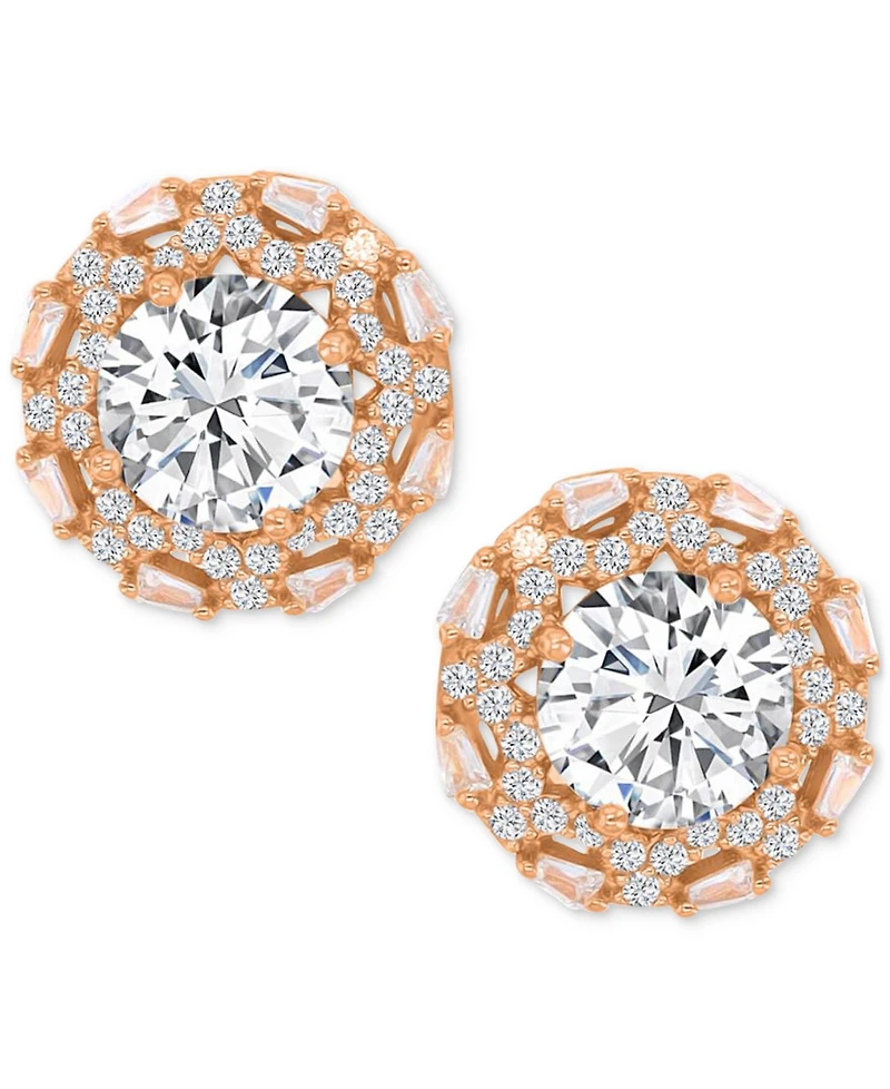 Cubic Zirconia Halo Stud Earrings 14k Yellow Gold over Sterling Silver