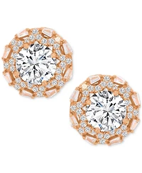 Cubic Zirconia Halo Stud Earrings 14k Yellow Gold over Sterling Silver