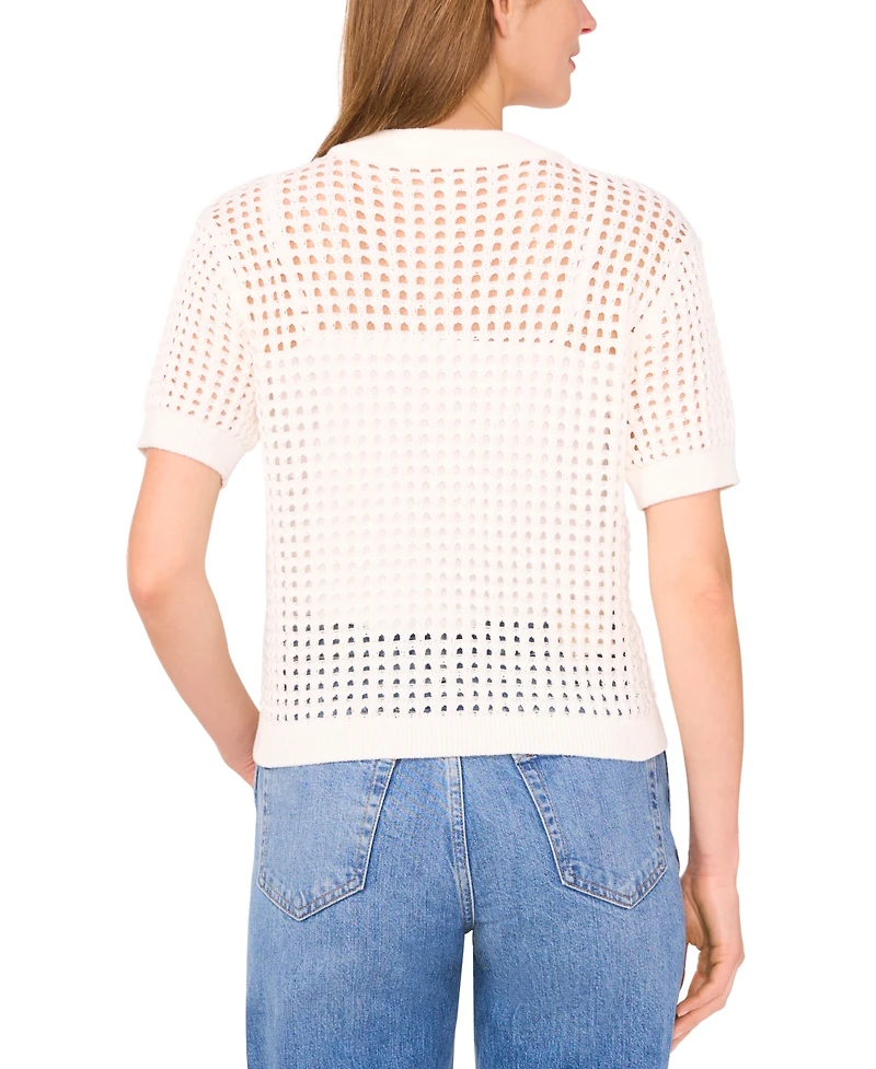 CeCe Women's Texture Mesh Short-Sleeve Cardigan