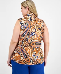 Tahari Asl Plus Paisley-Print Tie-Neck Blouse