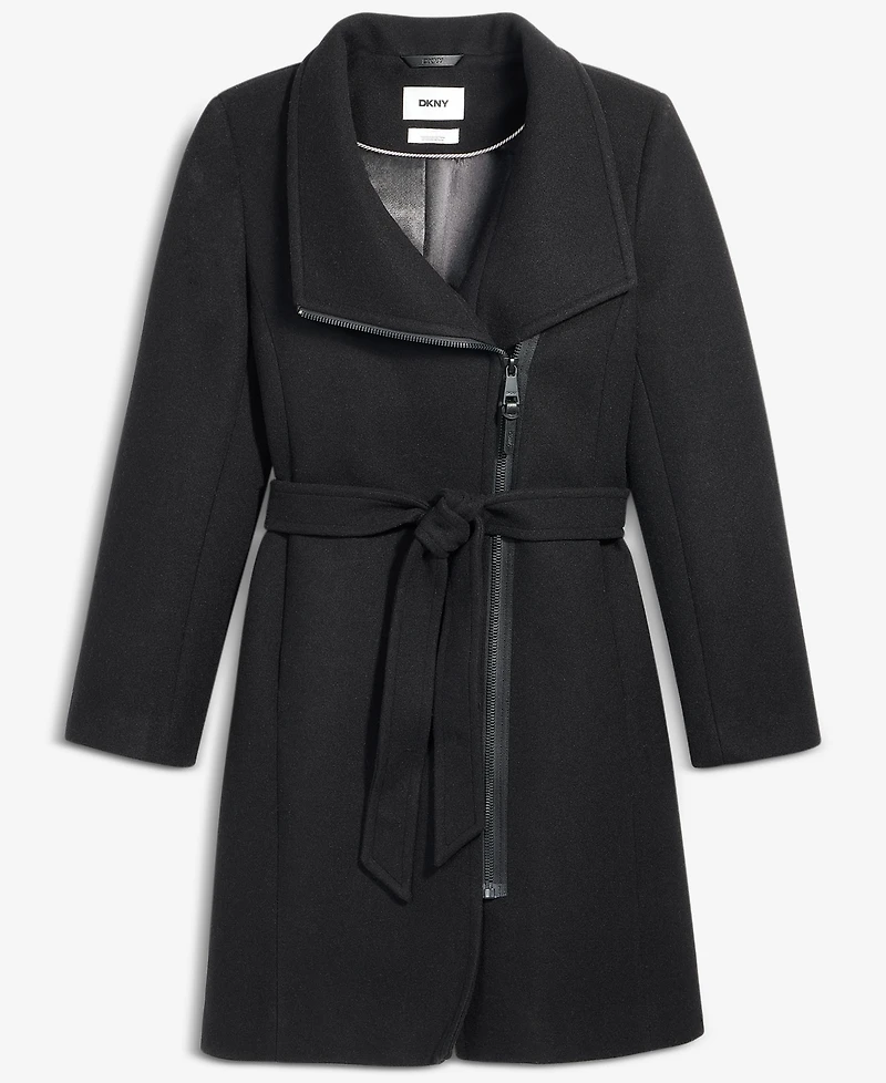 Dkny Women's Asymmetric Front-Zip Belted Coat, Exclusively at Macy's