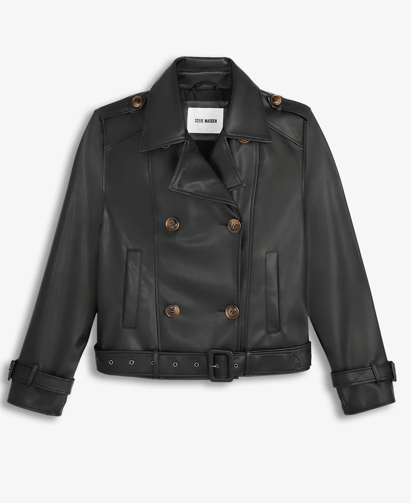 Steve Madden Women's Belted Faux-Leather Coat