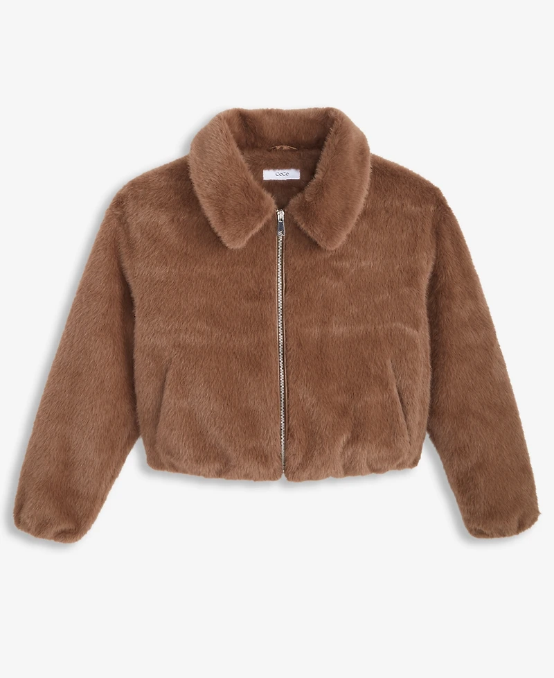 CeCe Petite Zip-Front Faux-Fur Bomber Jacket