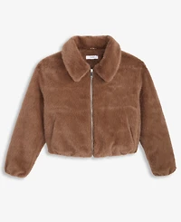 CeCe Petite Zip-Front Faux-Fur Bomber Jacket