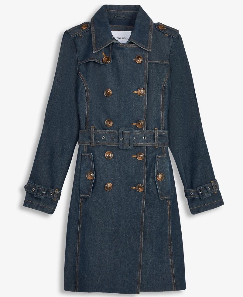 Steve Madden Women's Double-Breasted Denim Trench Coat
