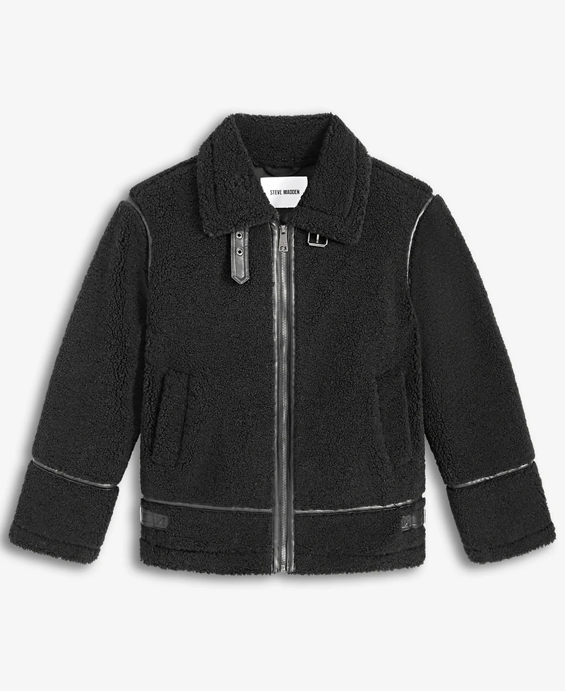 Steve Madden Women's Faux-Sherpa Faux-Leather-Trim Coat