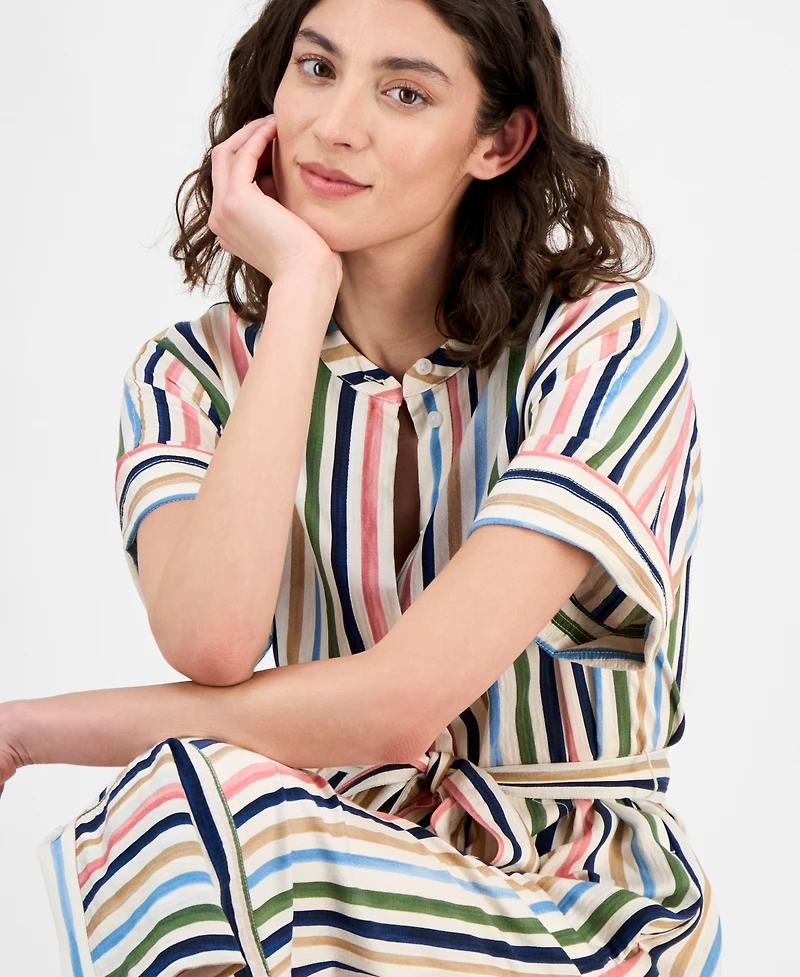 Nautica Jeans Women's Striped Belted Midi Dress