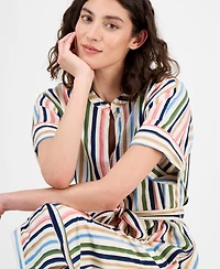 Nautica Jeans Women's Striped Belted Midi Dress
