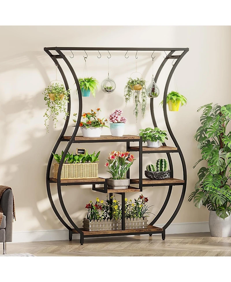 Tribesigns 6-Tier Plant Stand, 70.9 Inch Tall Plant Shelf with 10 Hanging Hooks, Vase Shape Ladder Plant Stand, Multi-Purpose Plant Display Rack for I