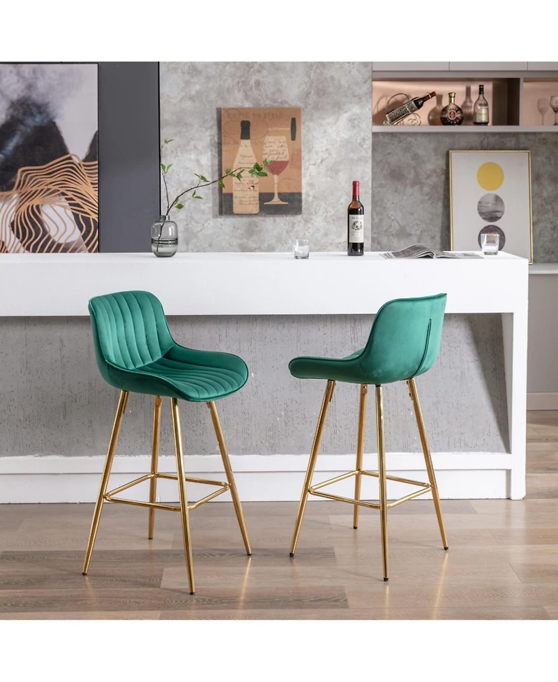 Streamdale Elegant Velvet Counter Bar Stools (Set of 2), Gold Leg